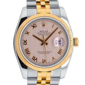 ROLEX DATEJUST CREAM PYRAMID ROMAN DIAL 18K GOLD & STEEL FLUTED JUBILEE 116233